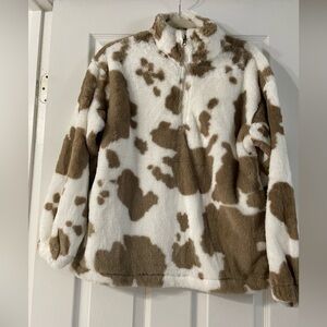 Brown and White Cow Print Fleece Jacket